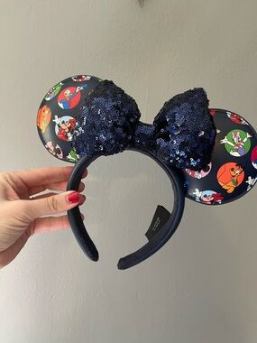 Navy Sequin Mouse Ear Headband with Character Print Ears